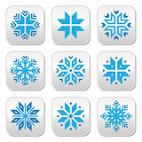 Christmas, winter blue snowflakes vector buttons set