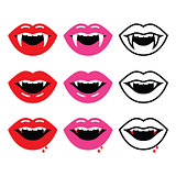 Vampire mouth, vampire teeth vector icons set
