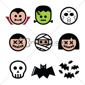 Halloween characters - Dracula, monster, mummy icons