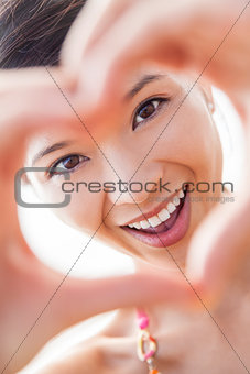 Chinese Asian Woman Girl Hand Heart Finger Frame