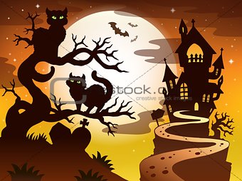 Theme with Halloween silhouette 1