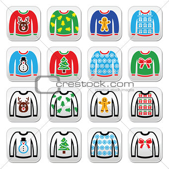 Ugly Christmas sweater on jumper buttons set