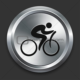 Bike Man Icon on Metallic Button Collection