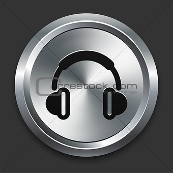 Headphone Icon on Metallic Button Collection