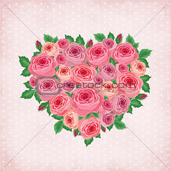 Heart of roses on vintage background