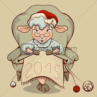 Christmas lamb sitting in a chair and knits symbol 2015