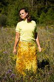 woman wearing yellow fall outfit