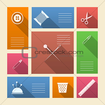 Colored vector icons for sewing supplies with place for text