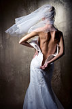 Lovely sensual bride unzip her wedding dress