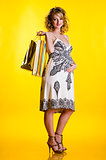 Lovely pregnant woman holding shopping bags  