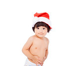 happy asian baby with christmas hat 