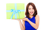 surprised young woman holding a gift box