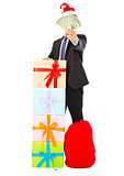 business man holding money with gift box and bag