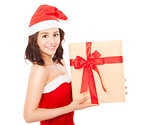 happy young woman with christmas gift box