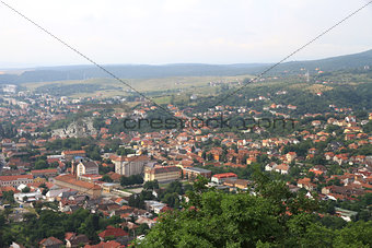 Panorama of the Romanian city of Deva bird's-eye view.