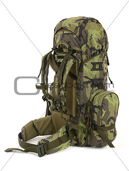 Military backpack isolated on white.