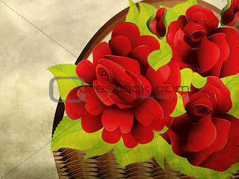 Grunge red roses in basket