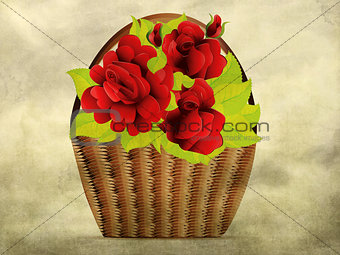 Grunge red roses in basket