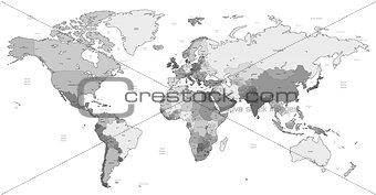 Gray detailed World map