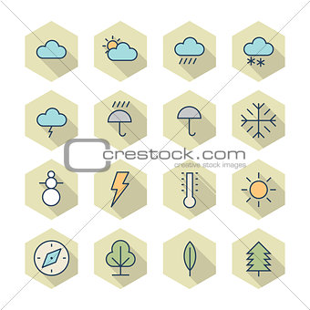 Thin Line Icons For Weather and Nature