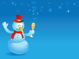 Snowman with wineglass on blue