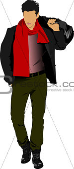 Young man with bag. Vector illustration