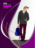 Young man with bag. Vector illustration