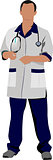 Doctor man with white doctor`s smock. Vector illustration