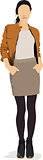 Young girl in brown jacket. Colored Vector illustration