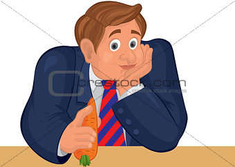 Cartoon man torso in striper tie with carrot