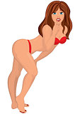 Cartoon sexy young woman in red bikini swimsuit