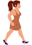 Cartoon woman in brown dress walking