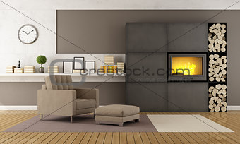 Modern lounge with fireplace