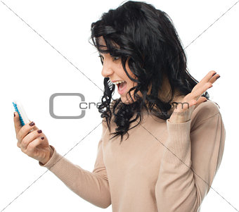 Young girl is looking on her phone