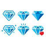 Diamond, luxury blue vector icons set - wealth concept