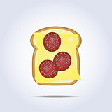 White toast with cheese and salami icon