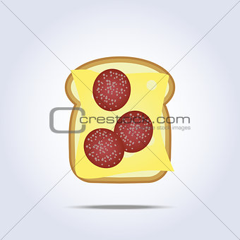 White toast with cheese and salami icon
