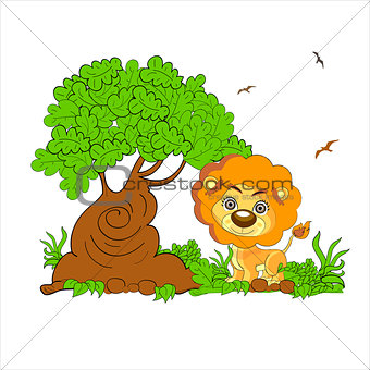 Illustration of a scary lion the forest