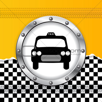 Taxi background with ripped paper and metallic icon