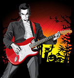Vector Halloween scary punk man with the guitar