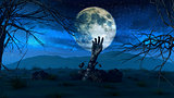 Halloween background with zombie hand