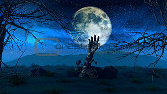 Halloween background with zombie hand