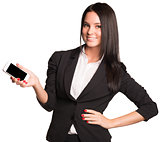 Beautiful women in suit showing smart phone