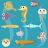 Cartoon sea fish set