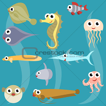 Cartoon sea fish set