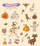 Halloween doodle design elements
