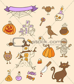 Halloween doodle design elements