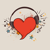 Red heart and headphones