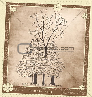 Vintage greeting card plant composition with birds vector pattern