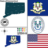 Map of state Connecticut, USA